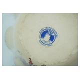 Marshall Pottery heart-shaped stoneware with spongeware design, East Texas stoneware bowl with green spongeware and fluted design