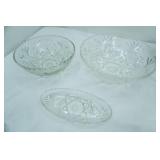 3 vintage pressed glass dishes with starburst design
