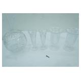 Vintage Indiana Glass Diamond Point Clear Glass Pedestal Candy Dish w/Lid, Vintage Anchor Hocking Crystal Wexford Footed Pedestal Centerpiece Bowl and more