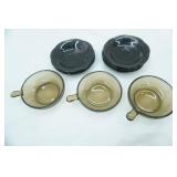 Mikasa Ronde Saucers, and 3 Vintage Amber Brown Glass French Onion Soup Bowls