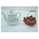 John Maddock & Sons Royal Vitreous Ironstone Teapot & Vintage Redware Pottery Teapot