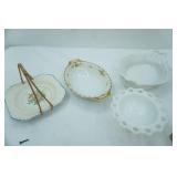 Vintage Milk Glass Anchor Hocking "Old Colony" Lace Edge Pedestal Compote Bowl, Fine China Serving Dish, Porcelain Basket