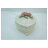 Vintage Heart-Shaped Ceramic or Porcelain Trinket Box (large 9" wide by 6-7" tall)