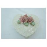 Vintage Heart-Shaped Ceramic or Porcelain Trinket Box (large 9" wide by 6-7" tall)
