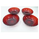 Anchor Hocking Fire-King Royal Ruby Red Bubble Glass Serving Bowls. 8" wide by 2.75" tall