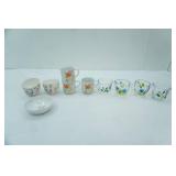 Hand-Painted Clear Glass Creamer & Open Sugars; Vintage Fine China Cups