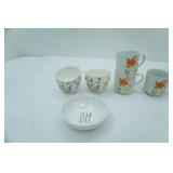 Hand-Painted Clear Glass Creamer & Open Sugars; Vintage Fine China Cups