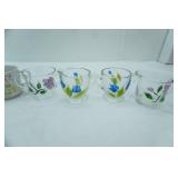 Hand-Painted Clear Glass Creamer & Open Sugars; Vintage Fine China Cups