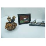 Johanna Parker Thanksgiving Pilgrim Squirrel Critter Bowl (ceramic) and other decor