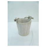 Whitewashed Decorative Wooden Bucket w/Rope Handles