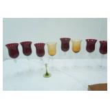 Ruby Red and Amber Stemmed Wine Glasses or Votive Candle Holders