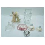 Porcelain Angel Kisses Figurine, Clear Glass Snowman Canister with lid and more