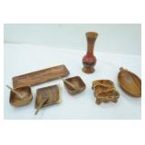 Vintage Wooden Bowls & Spoons, Hand-Painted Wooden Vase, Wooden Platters and More