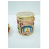 Majolica Lustre Bowl and 2 Ceramic Mugs