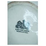 T. Pottery Works Antique White Ironstone Pitcher w/pink/peach band (Victorian Era 1870s-188s)