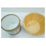 Vintage Clay Art Wooden Salad Bowl; Vintage Norman R. Wamer Faux Suede Ice Bucket Featuring a Mallard Duck Scene