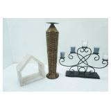 Decorative Metal Votive Candle Holder (free standing) Tall Pillar Candle Holder, Wooden Home Decor
