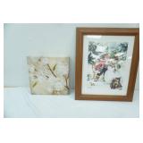 Santa and Snowman picture 20" x 24", 3D flowers on canvas 14" x 14"