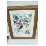 Santa and Snowman picture 20" x 24", 3D flowers on canvas 14" x 14"