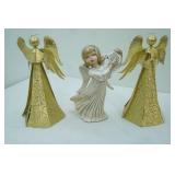 Decorative Metal Tree Toppers. Golden Angels 14" tall each, Vintage Ceramic Angel Figurine 12" tall