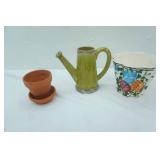 Sullivans Pottery Ceramic Watering Can Vase, Vintage Hand-Painted Planter, Small Terracotta Planter