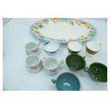 Large Pioneer Woman Ceramic Serving Platter, Vintage/Antique  Tea Cups and Mugs