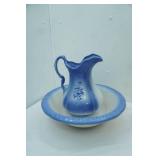 Vintage/Antique Blue & White Ironstone Water Pitcher and Wash Basin