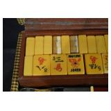 Vintage Mahjong Set in Wooden Case with Yellow Tiles, Racks & Scoring Sticks