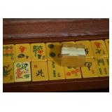 Vintage Mahjong Set in Wooden Case with Yellow Tiles, Racks & Scoring Sticks
