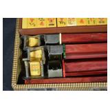Vintage Mahjong Set in Wooden Case with Yellow Tiles, Racks & Scoring Sticks