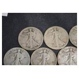 Walking Liberty Half Dollars - 7 Coins - 90% Silver - 1916-1947