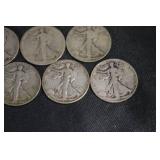 Walking Liberty Half Dollars - 7 Coins - 90% Silver - 1916-1947