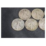Walking Liberty Half Dollars - 7 Coins - 90% Silver - 1916-1947
