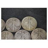 Walking Liberty Half Dollars - 7 US 50-Cent Silver Coins (Circulated)