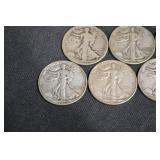 Walking Liberty Half Dollars - 7 US 50-Cent Silver Coins (Circulated)