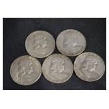 Franklin 90% Silver Halves Lot Of 5