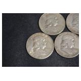 Franklin 90% Silver Halves Lot Of 5