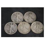 Walking Liberty Half Dollars (Lot of 5)