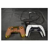 PlayStation DualSense Controllers - White/Black & Wood Grain Gold Finish & USB Webcam