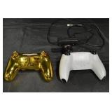 PlayStation DualSense Controllers - White/Black & Wood Grain Gold Finish & USB Webcam