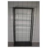 Glass Display Cabinet 36W x 14.25D x 74.25H - Black Metal Frame, 7 Glass Shelves