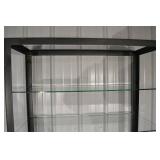 Glass Display Cabinet 36W x 14.25D x 74.25H - Black Metal Frame, 7 Glass Shelves
