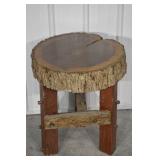 Tree Stump Stool With Bark Edge On Rustic Wood Stand - 22 in Dia x 26 in H