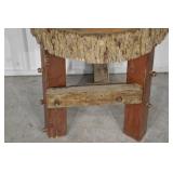 Tree Stump Stool With Bark Edge On Rustic Wood Stand - 22 in Dia x 26 in H
