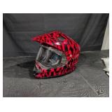 Snowmobile/Motocross Helmet - Red/Black Geometric Pattern, Full-Face