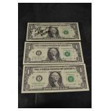 US 1 Dollar Bills - 3 Consecutive 2021 Notes