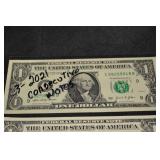 US 1 Dollar Bills - 3 Consecutive 2021 Notes