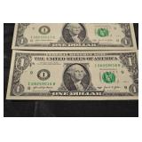 US 1 Dollar Bills - 3 Consecutive 2021 Notes