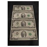 United States Two Dollar Bills (Lot of 4) Series 2003 - Consecutive Serial Numbers