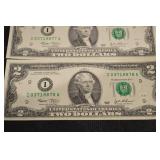 United States Two Dollar Bills (Lot of 4) Series 2003 - Consecutive Serial Numbers
